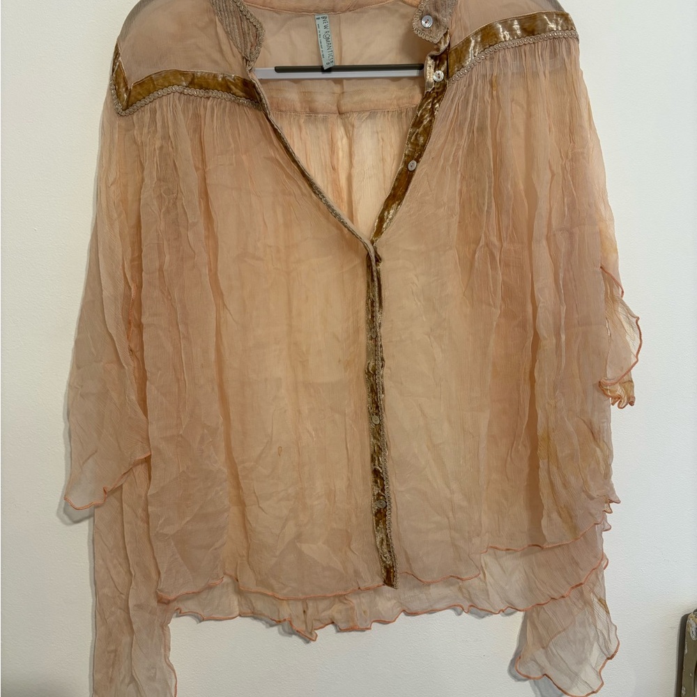 Elegant Free People Sheer Women's Top in Peach and Gold